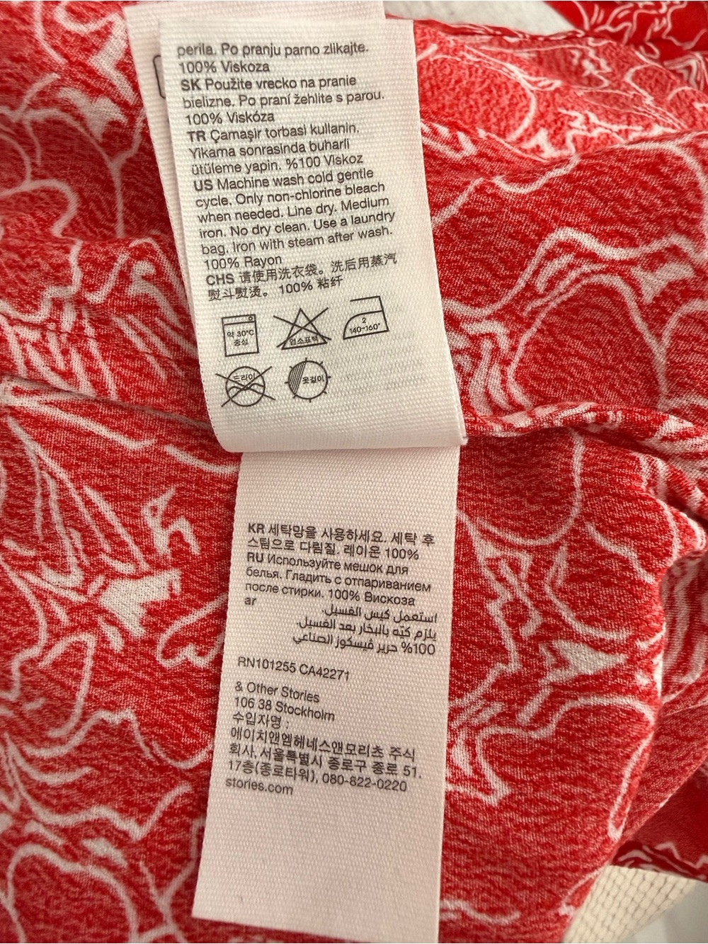 & Other Stories Red Floral Ruched Midi Dress Women EU 38 US 8 Viscose Side Slit - Picture 9 of 11